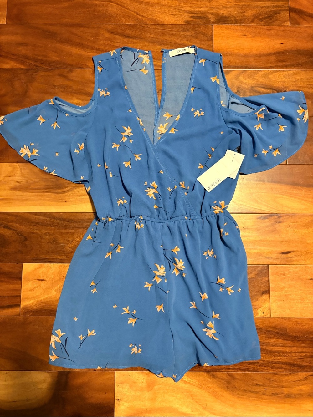 Blue Floral Cold-Shoulder women’s One-Piece Romper